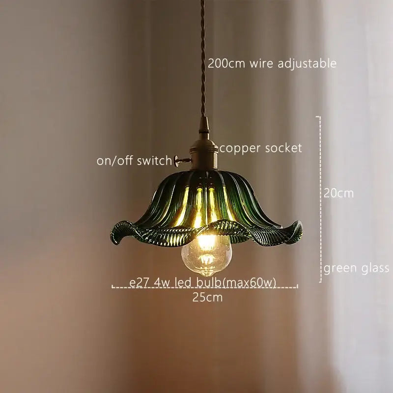 Fluted green stripe glass pendant light with copper socket and twisted wire suspension for kitchen decorbites green stripe