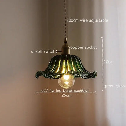 Fluted green stripe glass pendant light with copper socket and twisted wire suspension for kitchen decorbites green stripe