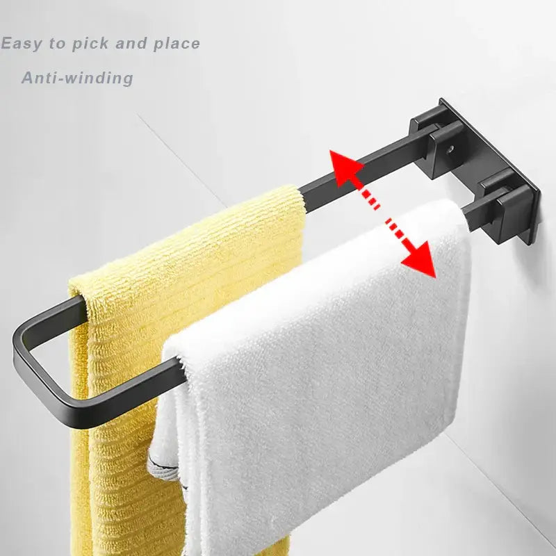 Foldable single layer black matte decorbites aluminum towel rack with adjustable anti-winding wall-mounted design