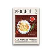 Decorbites™ foodie canvas wall art print featuring vibrant pad thai illustration with chopsticks and lime slices
