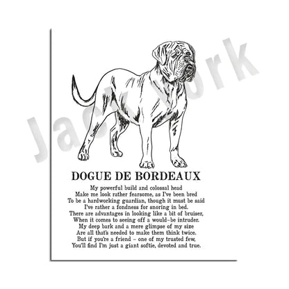 Framed black and white line art dogue de bordeaux dog breeds poster for bedroom wall decor by decorbites dog breeds