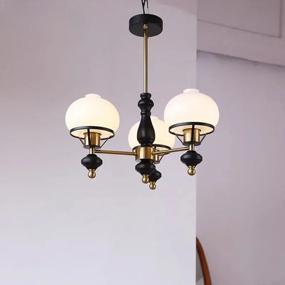 Black and brass vintage french bauhaus ceiling chandelier with three frosted glass globe shades for bedroom decorbites french bauhaus