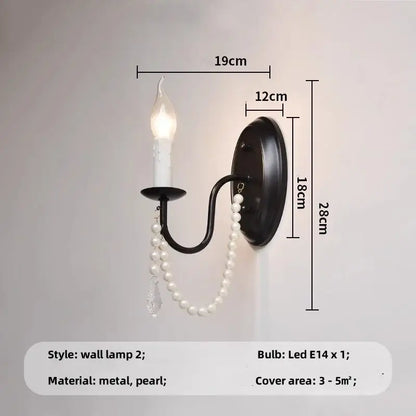 Black e14 candle chandelier with a single candle-style led bulb, adorned with white pearls and a crystal pendant for living room decorbites black e14
