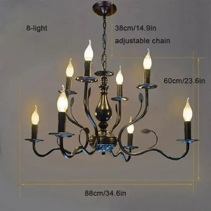 Antique bronze french candle chandelier with eight candle-style lights and adjustable chain for dining room decorbites french candle lighting