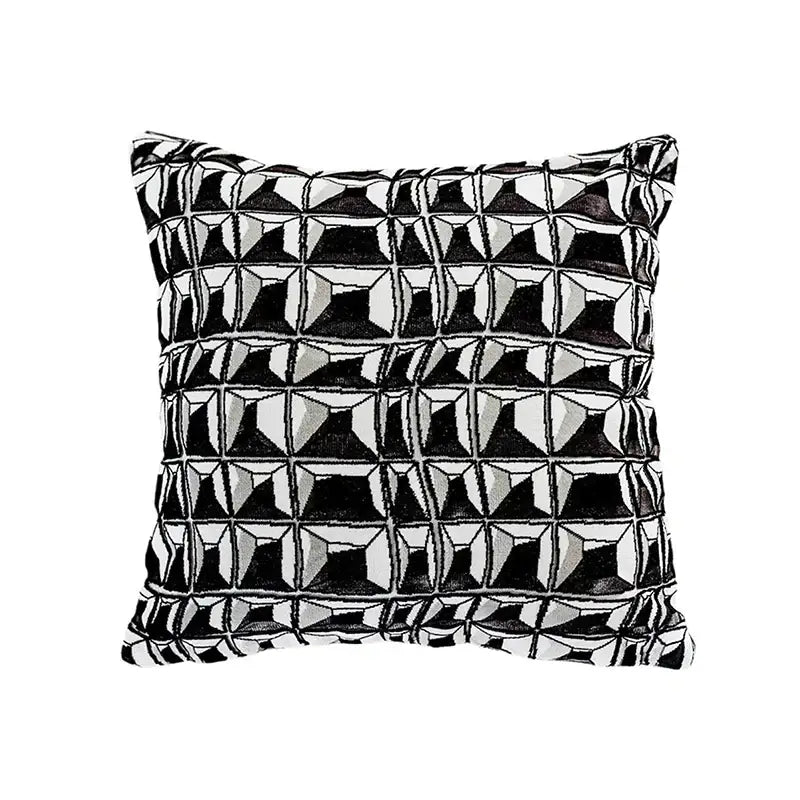 Black and white geometric patterned french cream bubble cushion cover with textured quilted design for living room decorbites