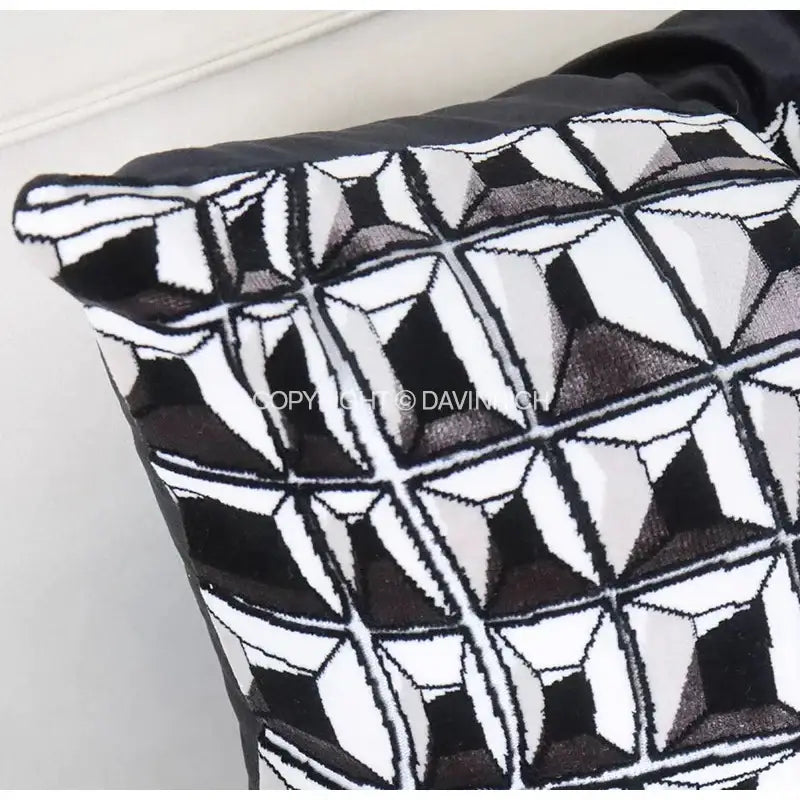 Black and white geometric patterned cushion cover with textured woven fabric for decorbites french cream bubble pillow