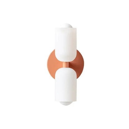 Copper-toned french cream double headed brass wall lamp with two white frosted glass shades for bedroom decorbites french cream