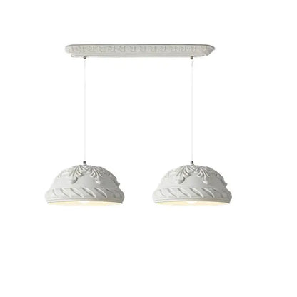 White ornate double pendant light fixture with floral scrollwork in decorbites french cream style led chandelier for dining room