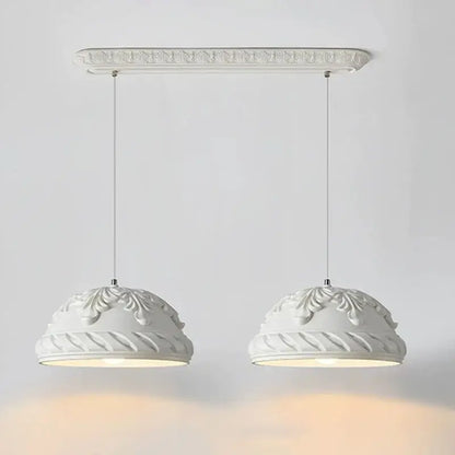 White ornate double pendant light fixture with floral scrollwork in french cream style led chandelier for dining room