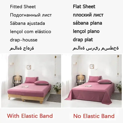 Pink fitted sheet with elastic band on wooden bed frame from decorbites french embroidered cotton bedding set