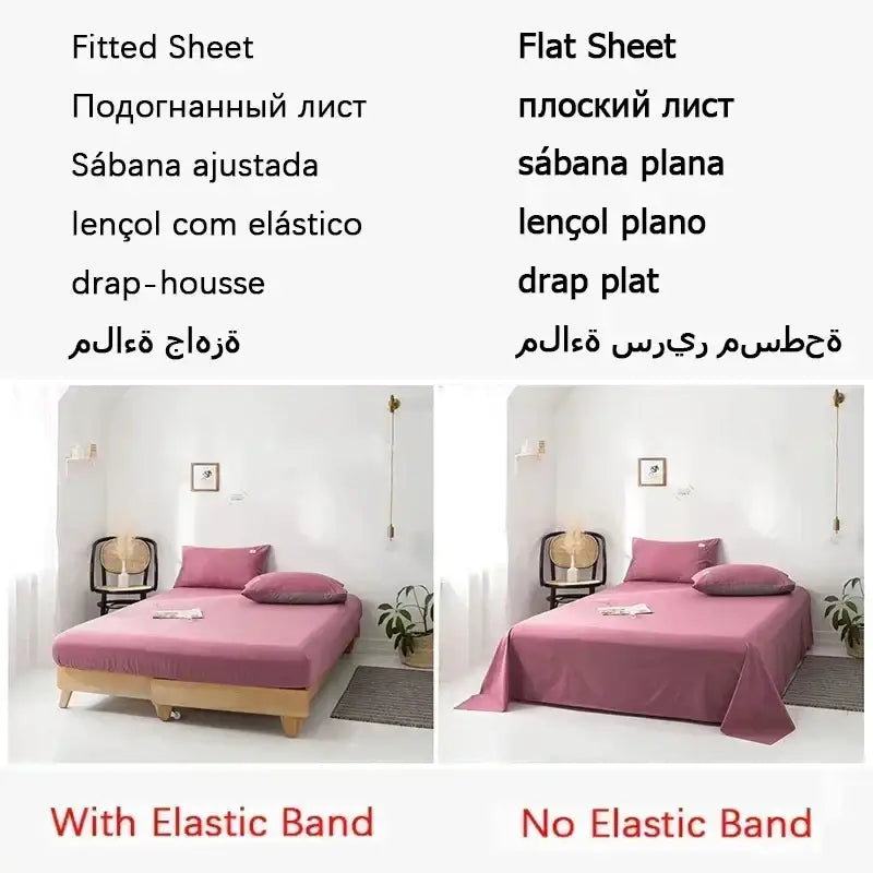 Pink fitted sheet with elastic band on wooden bed frame from decorbites french embroidered cotton bedding set