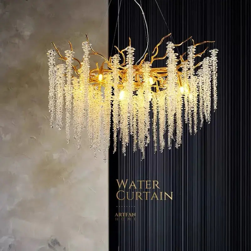 French golden crystal branch chandelier with intricate branch design and cascading clear crystal droplets for living room decorbites crystal branch