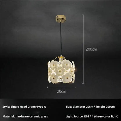 Delicate white ceramic glass chandelier with gold metal frame and floral design for light luxury bedroom decorbites french light
