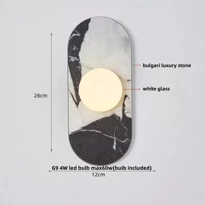 Modern oval French luxury black and white marble led wall light with circular white glass panel for bedroom sconce decorbites led wall