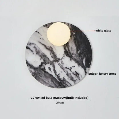 French luxury black and white marble led wall light featuring a circular design with a central white glass bulb for decorbites led wall use