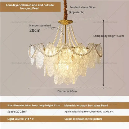 Elegant decorbites cream crystal chandelier with golden wrought iron frame and cascading glass layers for living room light