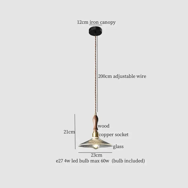 Vintage-style pendant lamp with black iron canopy copper wood glass shade ideal for dining room decorbites copper wood