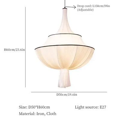 Elegant french minimalist silk pendant lamp with white tiered fabric and black iron frame for living room decorbites decor