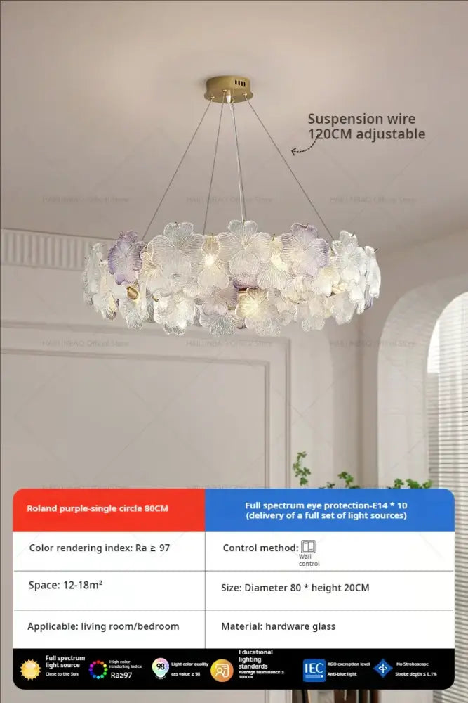 Elegant purple and white glass petals crystal chandelier light with gold finish for dining room decorbites petals crystal