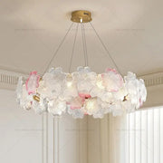 Elegant french petals crystal chandelier light with translucent white and blush pink glass petals for dining room decorbites petals crystal