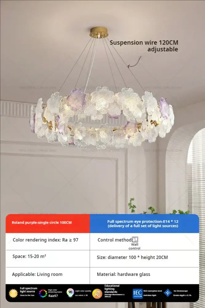 A delicate petals crystal chandelier light with translucent purple and white glass flowers for dining room decorbites petals crystal