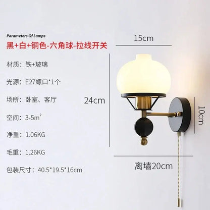 Black and brass french retro wall lamp with frosted glass globe shade for living room wall sconce lighting