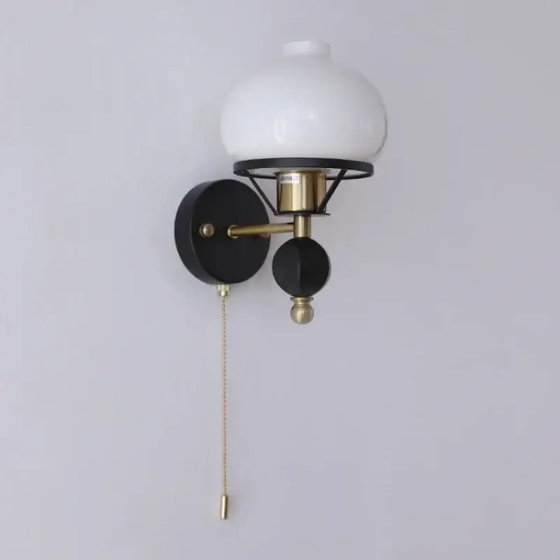 Black and brass french retro wall lamp with white opal glass globe for living room glass sconce lighting