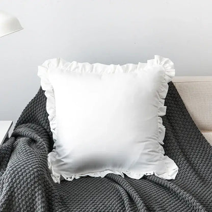White cotton french ruffle pillow case with delicate satin-like ruffle edges for bedroom decorbites french ruffle decor