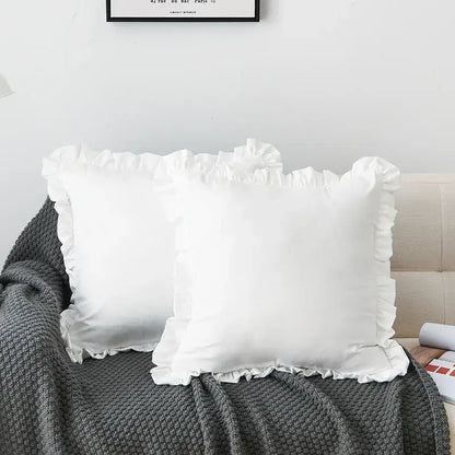 White cotton french ruffle pillow case with delicate ruffled edges for elegant bedroom decor by decorbites french ruffle