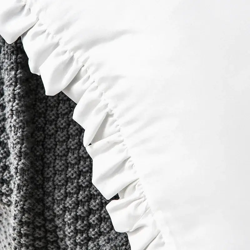 White cotton decorbites french ruffle pillow case with smooth glossy ruffled trim for bedroom decor