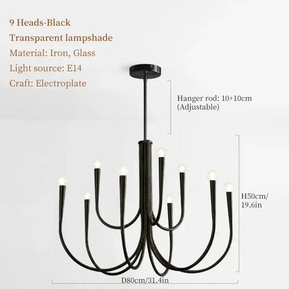 French style black and gold pendant light dining room chandelier with nine curved arms and transparent glass lampshades decorbites french style