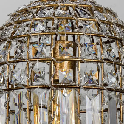 Golden cage style french bronze crystal chandelier with clear faceted and teardrop prisms for living room decorbites lighting