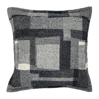 Square throw pillow with textured black and white plaid pattern and diagonal herringbone stripes for french style decorbites french style decor