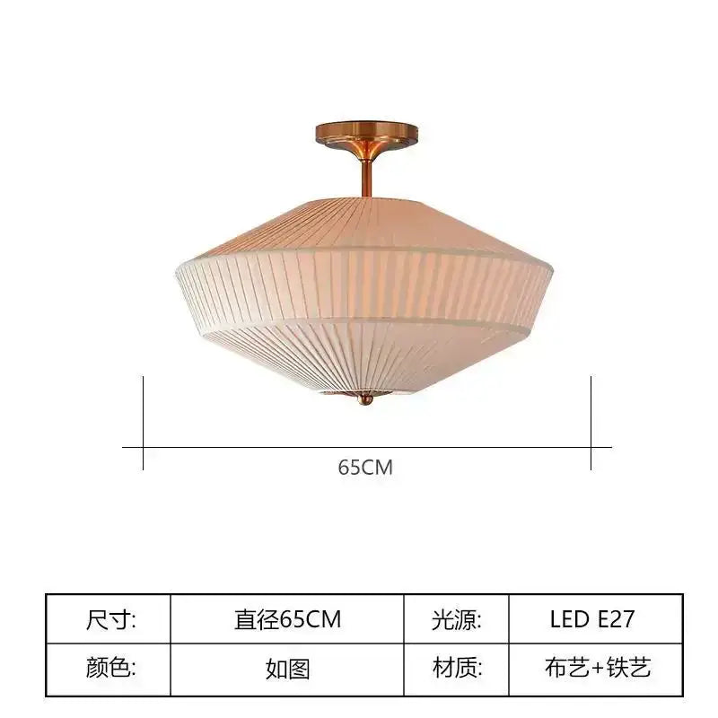 A modern ceiling lamp with beige pleated fabric shade and brass frame for decorbites french style bedroom decor