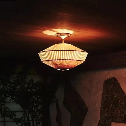 Warm-toned pleated paper ceiling lamp with brass frame french style fabric decorbites french style light fixture