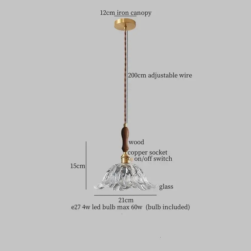 French style fluted clear glass led pendant light with copper wire and wood switch for dining room decorbites clear glass decor
