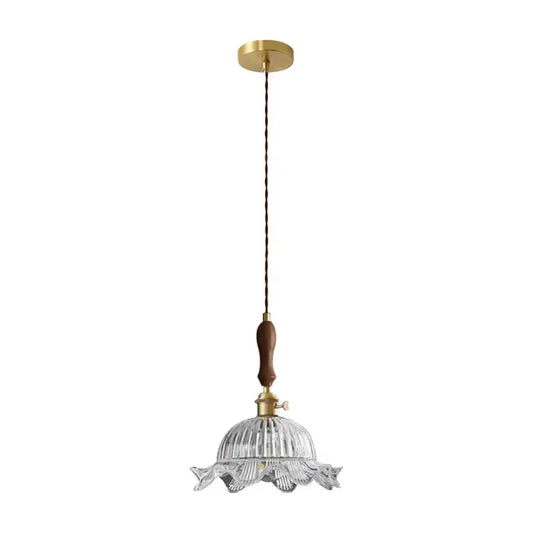 French style pendant light featuring a clear glass led fluted design with brass accents for dining room decorbites clear glass