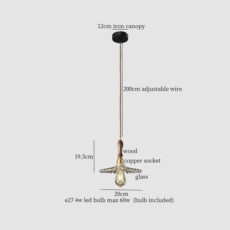French style fluted clear glass led pendant light with black iron canopy and wooden brass accents for dining room decorbites clear glass