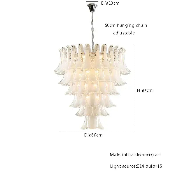 Multi-tiered french style glass chandelier with cascading frosted white shades and chrome frame for living room decorbites french style