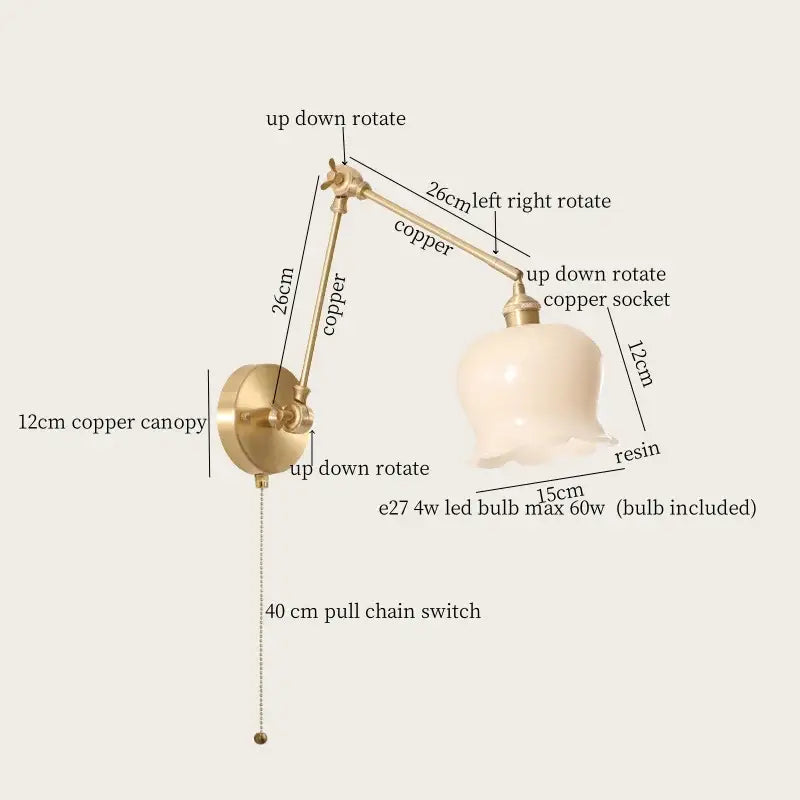Copper adjustable wall lights featuring a cream resin led lampshade perfect for French vintage bedroom decorbites cream resin