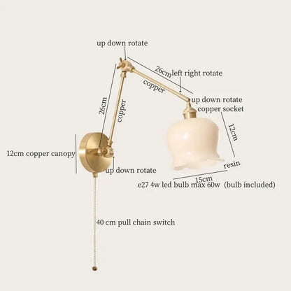 Copper adjustable wall lights featuring a cream resin led lampshade perfect for French vintage bedroom decorbites cream resin