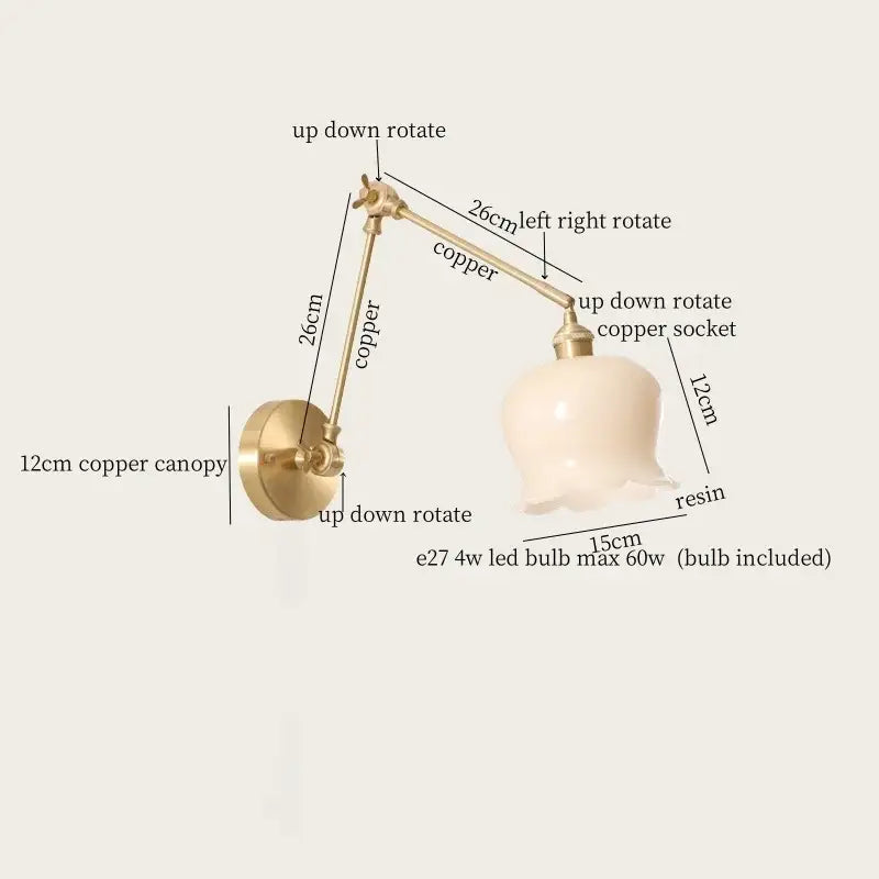 Vintage-style copper wall lights with fluted cream resin led lampshade and adjustable arms by decorbites cream resin