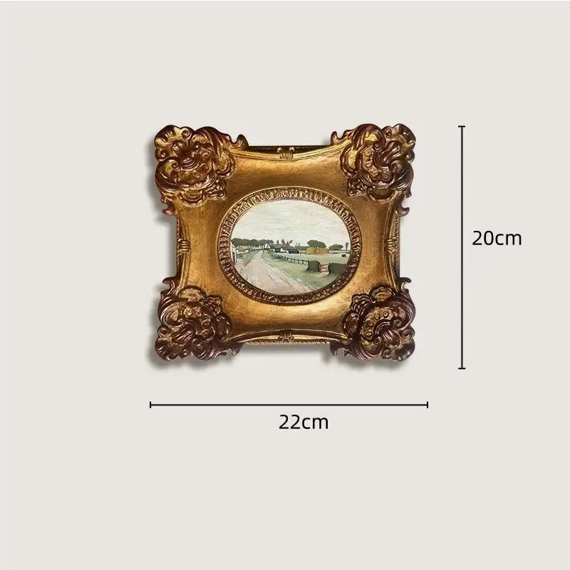 Ornate gold-framed oval painted landscape in french vintage cupid gold and wood frame for living room decorbites decor