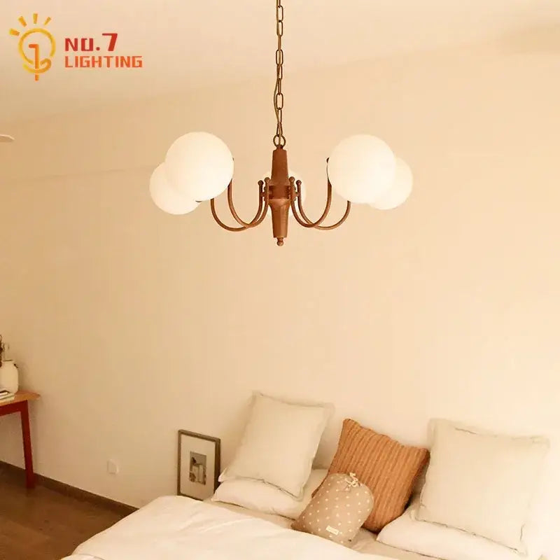 Antique brass finished french vintage iron pendant light chandelier with five frosted glass shades by decorbites