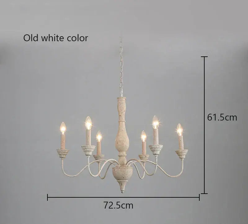 Old white distressed decorbites french vintage wooden chandelier with five candle lights for dining room decor