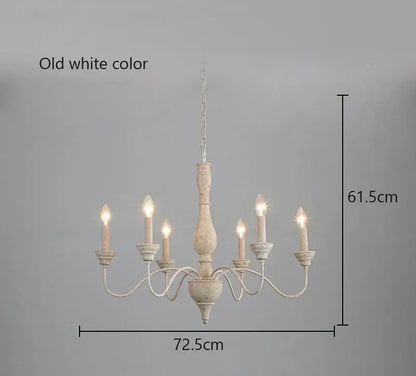 Old white distressed decorbites french vintage wooden chandelier with five candle lights for dining room decor