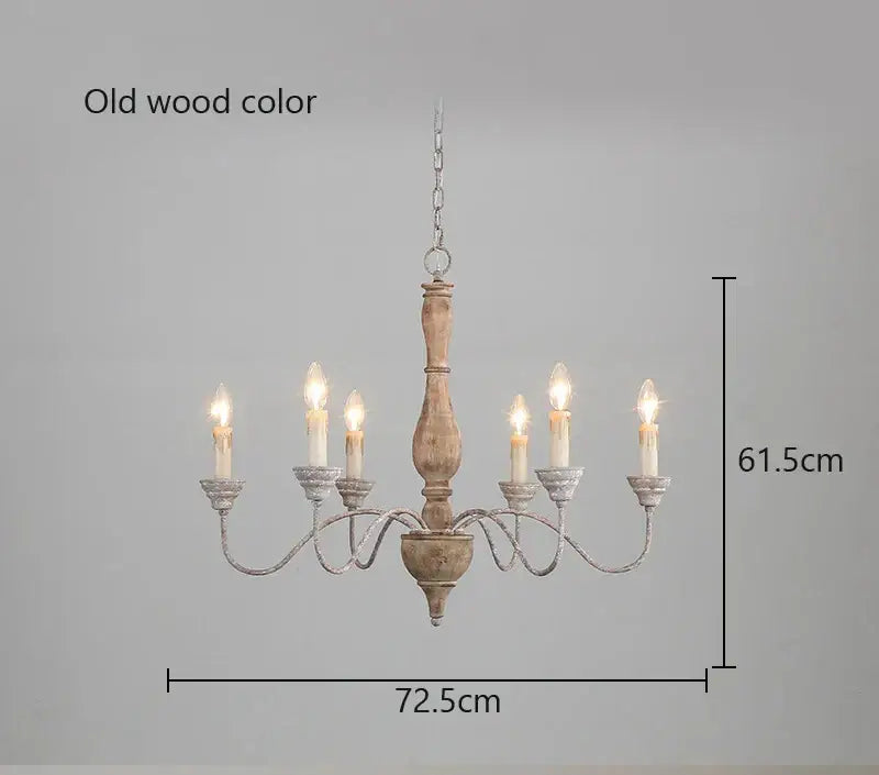Old wood color french vintage wooden chandelier with six candle-style lights and distressed finish for dining room decorbites french vintage