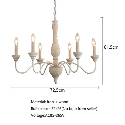 Antique french vintage wooden chandelier with distressed white iron and wood finish featuring six candle-shaped bulbs for dining room decorbites french vintage