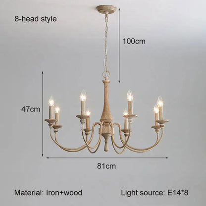 A rustic 8-head french vintage wooden chandelier with distressed beige iron and wood for dining room decorbites french vintage