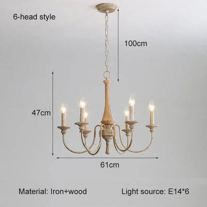 A rustic decorbites french vintage wooden chandelier in off-white iron and wood for dining room pendant lighting